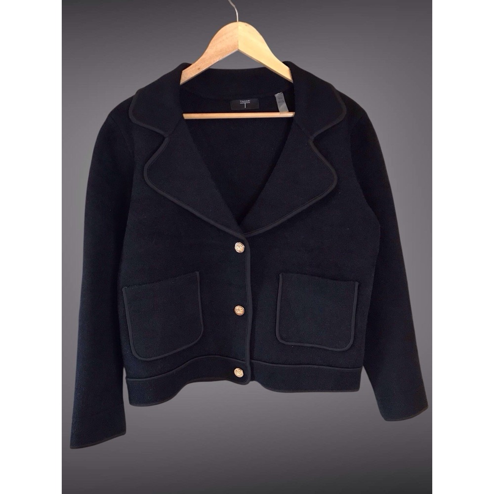 Tahari Cropped Blazer Jacket Gold Buttons on Front Women's Size M Black NWOT‎